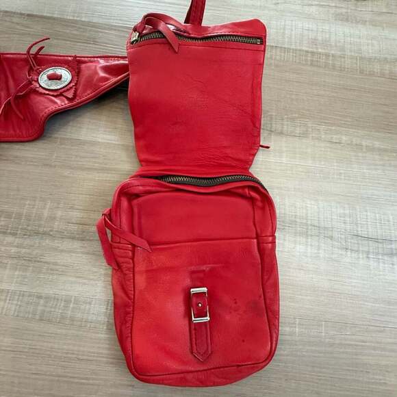Vintage JW Hulme Co. Red Leather Concho Double Pocket Sling Saddle Bag main image 7